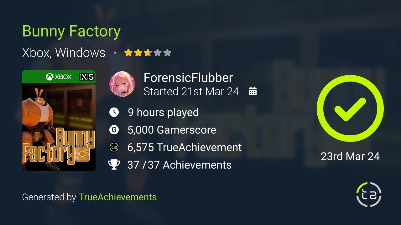 Bunny Factory achievement summary